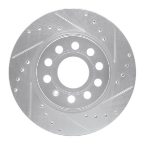 Volkswagen Jetta Brake Rotor (1) - Front Right - R1 Concepts - Drilled & Slotted - Silver - `05-`15